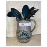 Salt Glazed Pitcher with Plastic Utensils