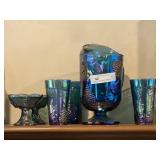 Carnival Glass Grape Pattern Water Pitcher Set