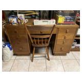 Arts & Crafts Style Wooden Knee Hole Desk w/ Chair