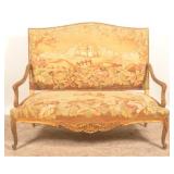 French Louis XV-Style Giltwood & Tapestry Settee
