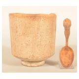 Primitive Carved Wood Funnel & Carved Wood Spoon