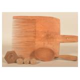 Group Carved Wood Primitives Incl. Flax Comb