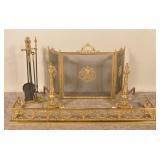 Exceptional Complete Brass Fireplace Set