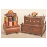 2 Antique Wood Sewing Stands & Spool Holders