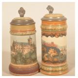 2 Mettlach German Castle-Themed Beer Steins