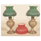 Pair Embossed Nickel-Plated Small Oil Lamps