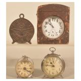 Group of Nickel-Plated Travel & Alarm Clocks