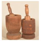 2 Early Turned-Wood Mortar & Pestles