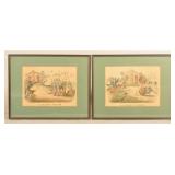 2 Black Americana Currier & Ives Antique Prints