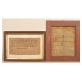 2 Antique Framed Alphabet Samplers Incl. Ohio