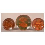 3 Ned Foltz Redware Plates