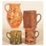Early Privy Dug Slip-Decorated Mugs & Pitcher