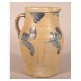 Blue Freehand-Decorated Stoneware Pitcher