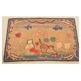 Cats & Birds Hooked Rug & Tobacco Felt Mat