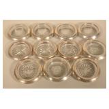 11 Sterling Silver Rimmed Cut Glass Coasters