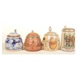 4 Antique Stoneware German Beer Steins