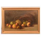 19th C. Basket w/ Fruit Still Life Oil On Canvas