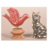 Carved Jonathan Bastian Cat & Bird on Base