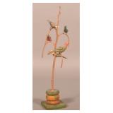 Paint-Decorated Carved Bird Tree