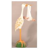 Large Signed Bastian Carved Stork w/ Baby