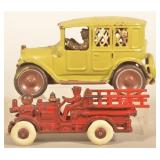 Cast Iron Arcade Sedan & Cast Iron Firetruck