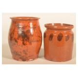 2 Pennsylvania Glaze-Decorated Redware Crocks