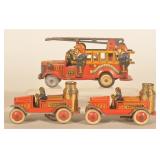 3 Tin Windup Toy Firetrucks