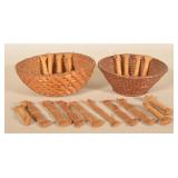 Small Antique Rye Straw Baskets w/ Skeins of Rope