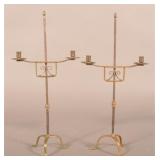 Pair of Brass & Iron Adjustable Candlesticks