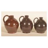 3 Small Antique 19th C. Glazed PA Redware Jugs