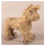 Antique Mohair Dog on Wheels
