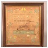 1830 Ann Eliza Biles Birds & Rabbits Sampler