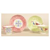 2 Spatterware Handleless Cups & Saucers