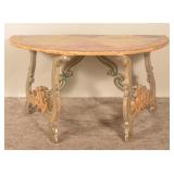 Pair of Antique Paint-Decorated Demilune Tables