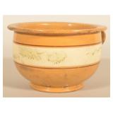 Yellowware Handled Pot with Seaweed Decoration