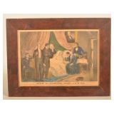 Currier Print "Death of Harrison" w/ Painted Frame