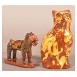 Unusual Breininger Dog w/ Long Tail & Seated Cat