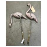 (2) Cast Aluminum Flamingoes