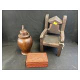 Turned Wood Canister, Doll Chair, Lacquered Box