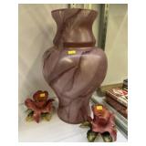 Art Glass Vase with Pottery Candlesticks