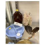 Decanter Bottle, Child's Bowl, Figurines