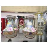 Nippon Porcelain Vases with Amber Glass Pitcher