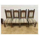 (4) Vtg. Upholstered Relief-carved Dining Chairs
