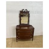 Mahogany Bow-front 3-drawer Dresser w/ Mirror