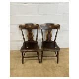 (2) Antique Paint Decor. Plank Seat Side Chairs