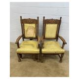 (2) Vtg. Leather Upholstered Dining Arm Chairs