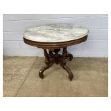 Victorian Walnut Marble Top Oval Parlor Table