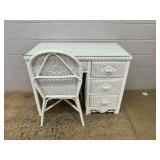 Wicker Single Pedestal Desk w/ Chair