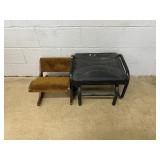 Carpet-covered Footstool & Vinyl Ottoman