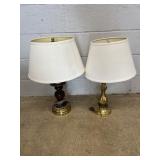 Pair of Brass and Wooden Table Lamps